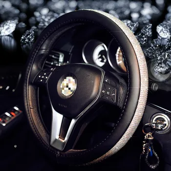 

Fashion Shiny Anti-slip Steering Cover With 3802 Pcs Rhinestone Diamond Car Steering Wheel Covers Lady Four Seasons For 37-38 mm