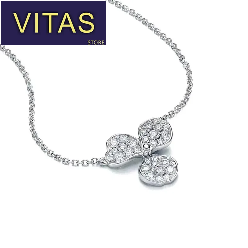 

Vitas TIFF S925 Original Charm Sterling Silver Necklace Fashion Elegant Cubic Zirconia Flower Pendant Necklace