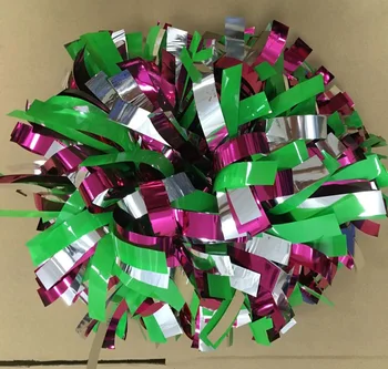 

Pom poms 3/4"x 6" cheerleader poms metallic hot pink /silver/plastic green wholesale
