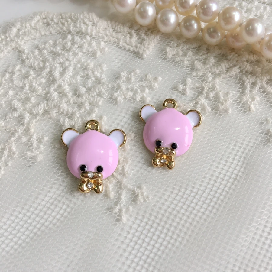 

20*17MM 30PCS KC Gold Color Plated Pink Bear Glazing Alloy Charms Jewelry Pendants