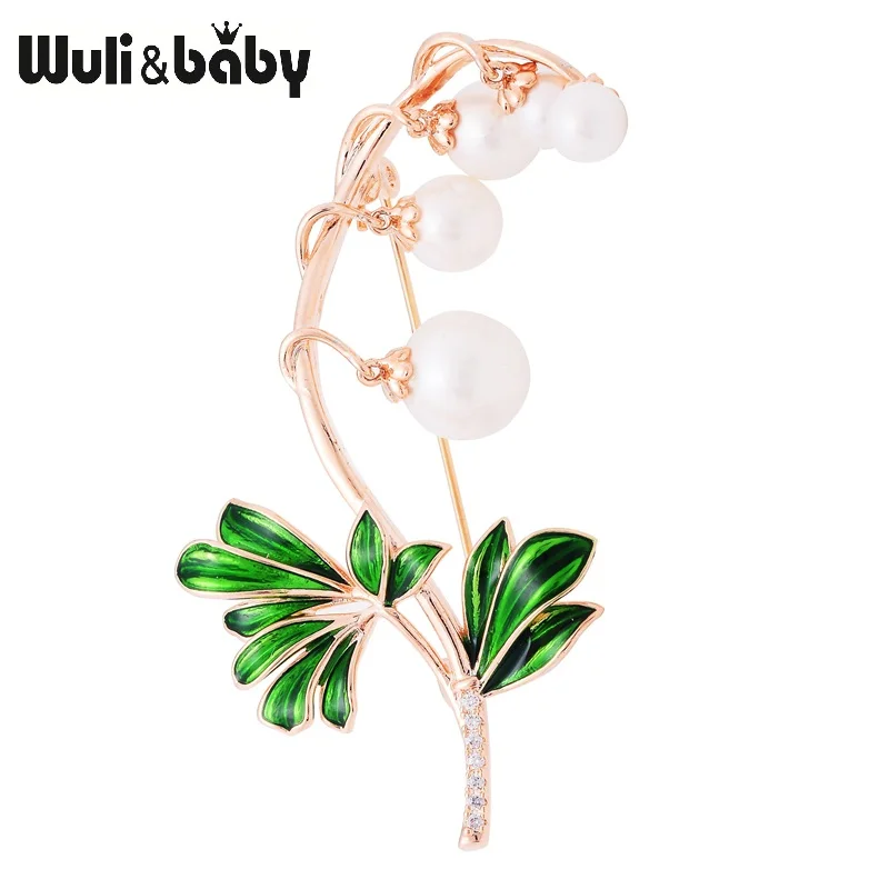 

Wuli&baby Green Leaves Simulated Pearl Flower Enamel Brooches For Women And Men Party Weddings Banquet Brooch Gifts