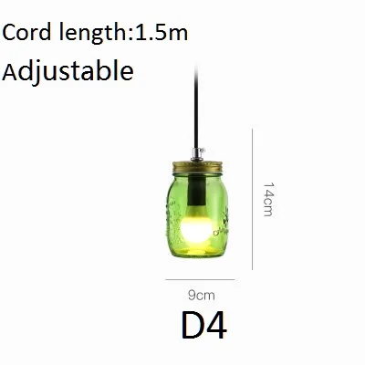 LukLoy цветная стеклянная бутылочка подвесной светильник s светодиодный кухонный светильник светодиодный светильник прикроватная подвесная потолочная лампа лампы Лофт светильник ing светильники - Цвет корпуса: D4