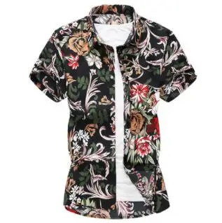 camisa negra flores hombre