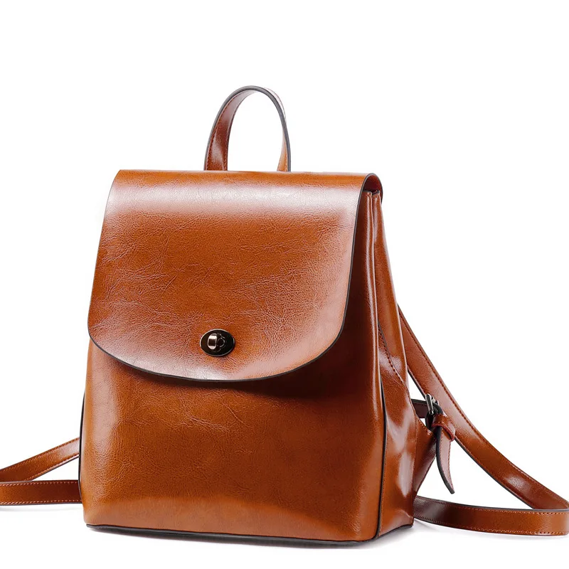 Высококачественный рюкзак из натуральной кожи для девочек, женский модный рюкзак, винтажный Повседневный женский рюкзак из воловьей кожи - Цвет: Brown