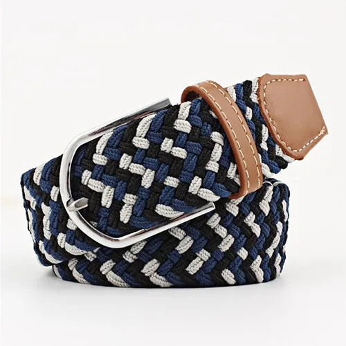 Hot Colors Belt Casual Women Knitted Pin Buckle Belt Fashion Woman Woven Elastic Stretch Belts Canvas Female - Цвет: hei-hui-lanG