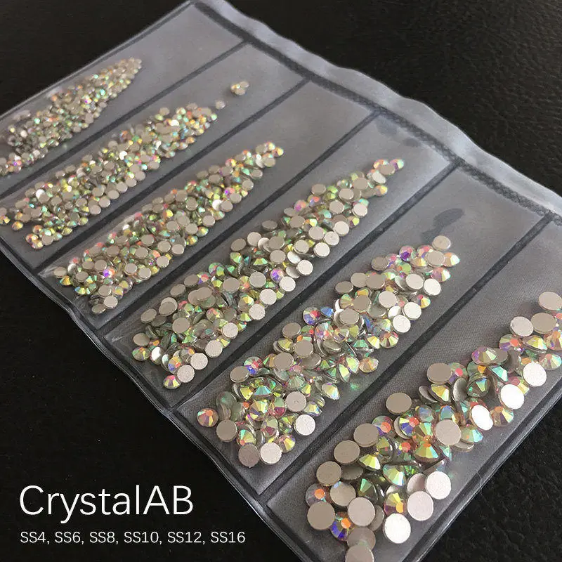 Crystal AB Разноцветные 1300 шт стеклянные стразы для SS4-SS16 ногтей, стразы для украшения ногтей, Стразы для ногтей, камни для ногтей, аксессуары для ногтей - Цвет: Crystal AB