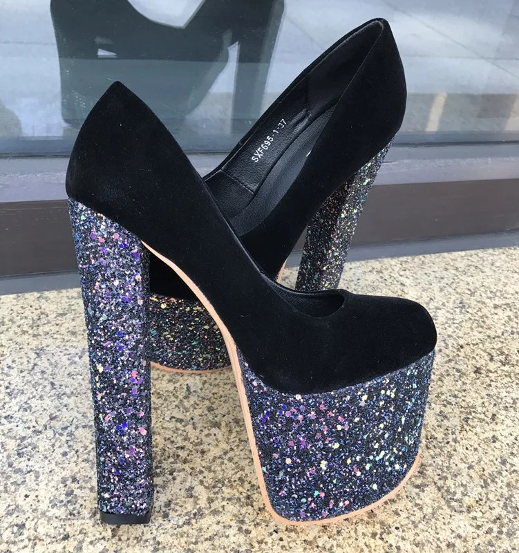 

2019 spring and summer new muffin thick with stage hate sky high 16cm super high heel suede nightclub women's shoes.