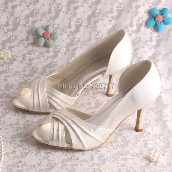 20 Colors High Quality Cream Wedding Shoes Satin For Women Medium 20 Colors High Quality Cream Wedding Shoes Satin For Women Medium Heels Size 4