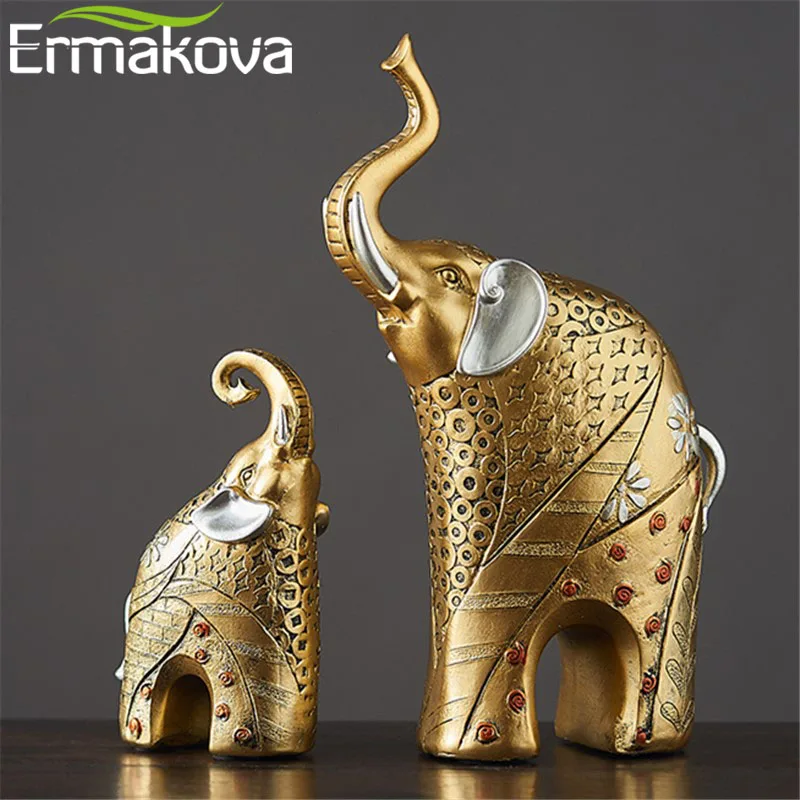 

ERMAKOVA 2 Pcs/ Pair Resin Mother and Child Elephant Statue Figurine Elephant Animal Ornament Wedding Gift Home Decoration