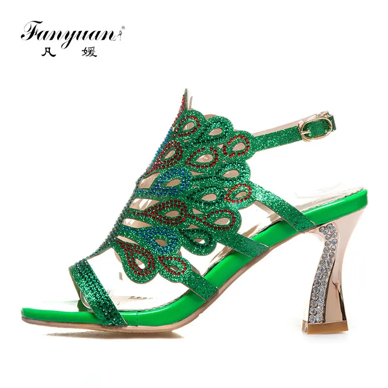

Fanyuan New Summer Rhinestone Gladiator Platform Sandals Crystal High Heels Women Bridesmaid Sandalias Bride Wedding Shoe