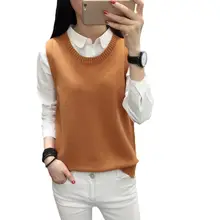 Весна-Осень, женский свободный свитер с круглым вырезом в духе колледжа, Одноцветный жилет большого размера, женский короткий вязаный жилет LQ656