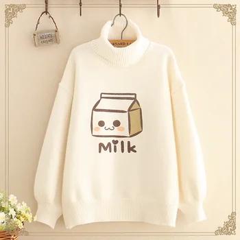 Kawaii Long Sleeve Turtleneck Milk Sweater 1