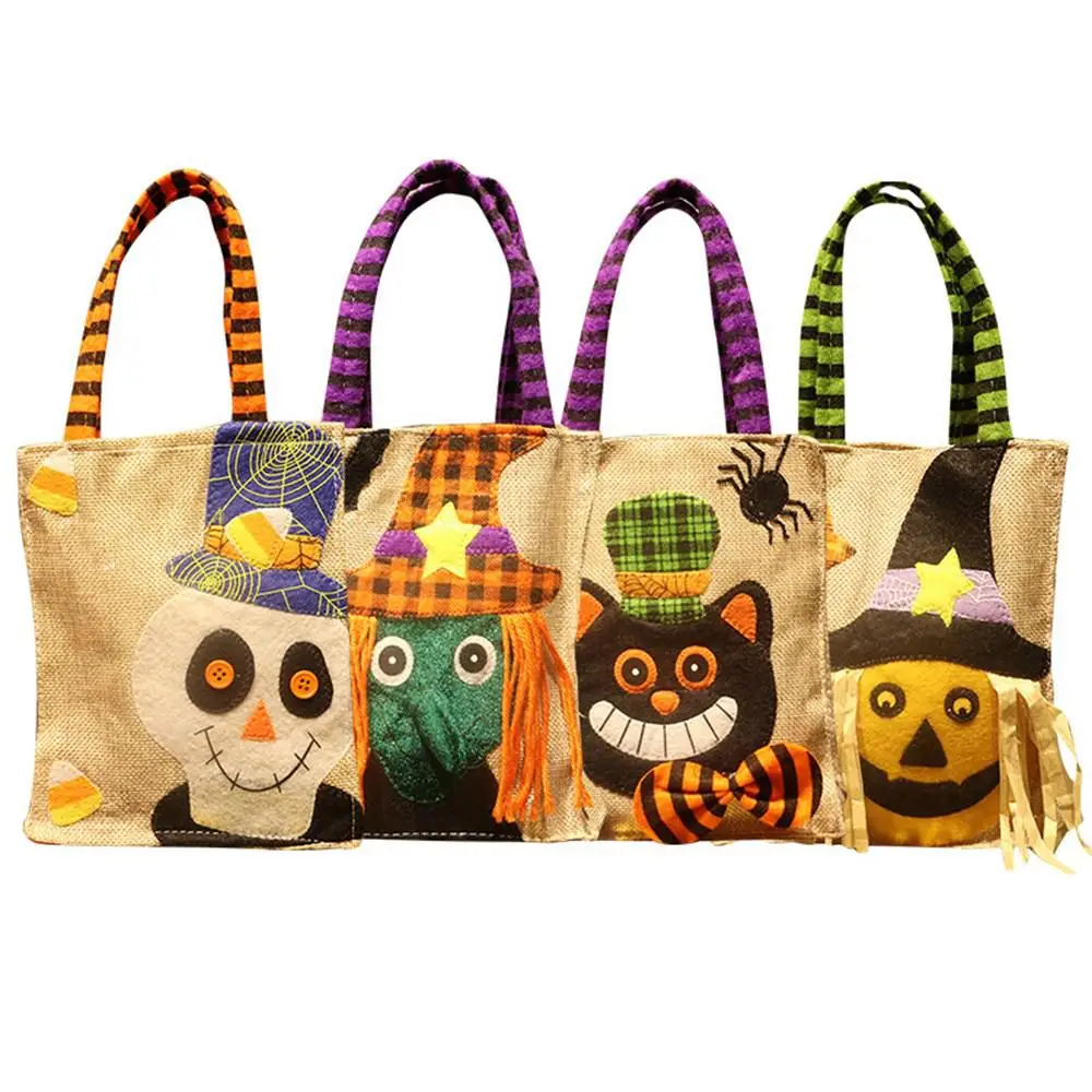 

Halloween gift Cotton Linen Shopping bag Christmas cotton treat or trick Halloween witch Bag for Children Girl Boy