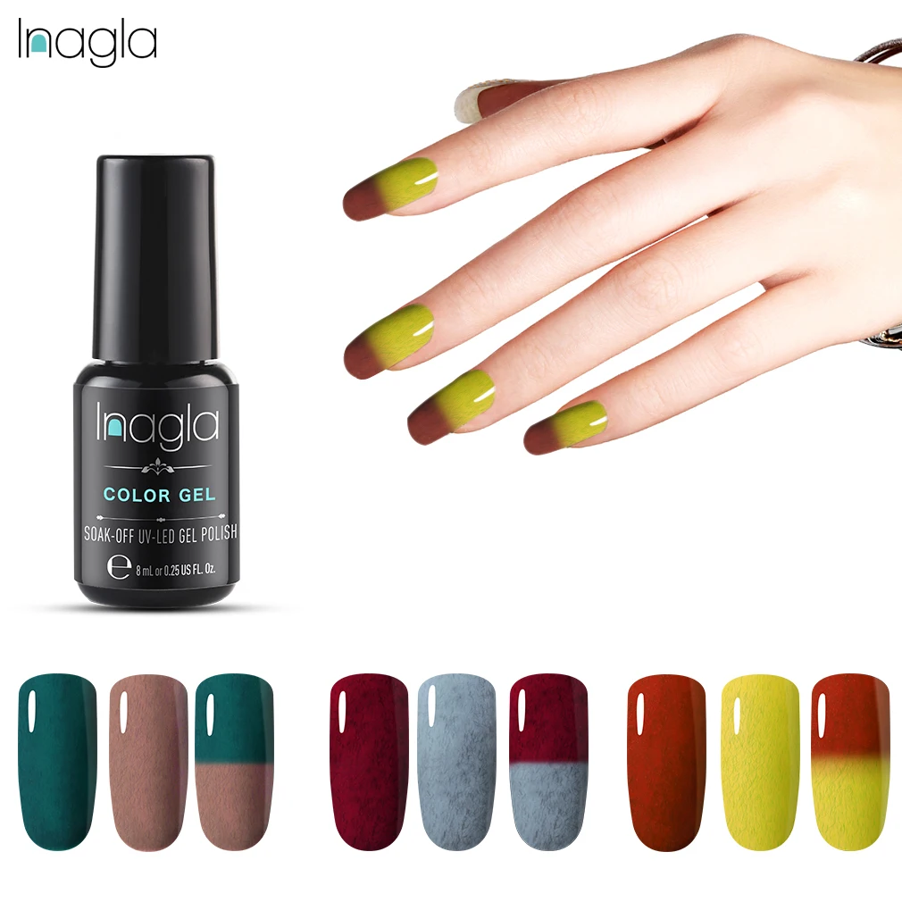 Inagla, 8 мл, Гель-лак для ногтей, сменный цвет, УФ-лак для ногтей, термогель-лаки, впитывающий светодиодный Полупостоянный Гель-лак