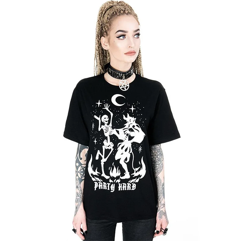 Женская винтажная футболка Goth Dark, готический летний топ с принтом, модная футболка с круглым вырезом