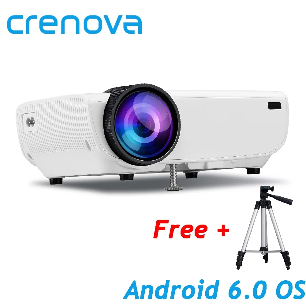 CRENOVA Newest Video Projector For Full HD 1080P Android 6.0OS WIFI Bluetooth Home Theater Movie Projector With Stand HDMI Cable