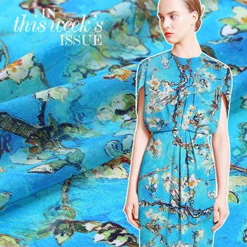 

Digital inkjet silk crepe de chine fabric14 mm printing micro-transparent shirt dress silk fabric wholesale silk cloth 114cm