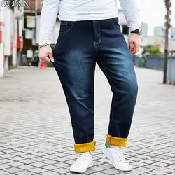 Топ Бесплатная доставка зимние мужские прямые плюс флис джинсы мужской плюс размер 28-48 узкие длинные штаны Свободные человек хип-хоп