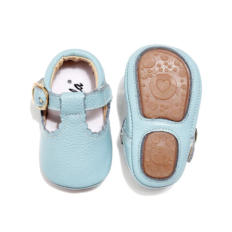 Обувь Mary jane из натуральной кожи с Т-образным ремешком для маленьких девочек; балетки для маленьких принцесс; обувь для новорожденных; жесткая подошва - Цвет: blue