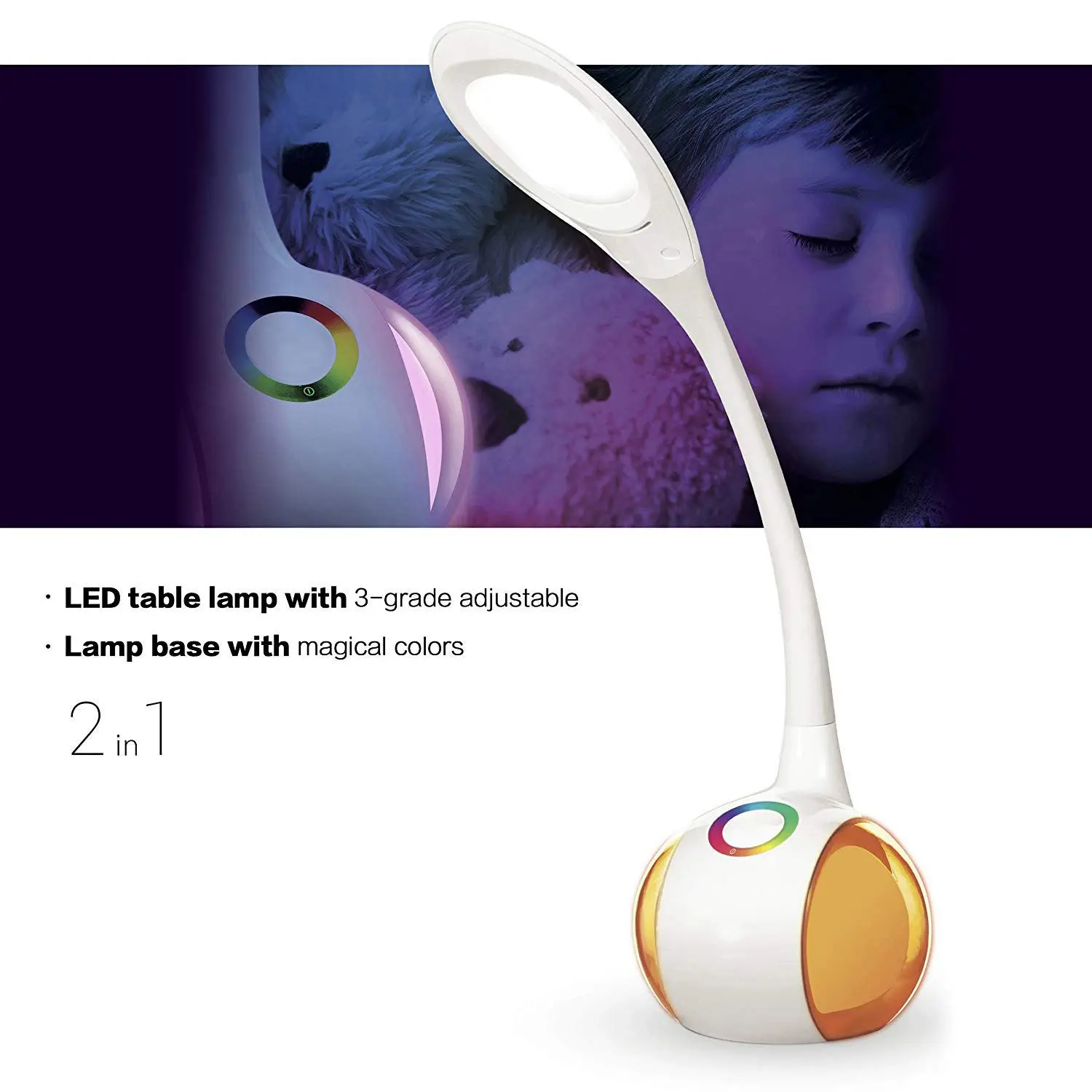 

T3 Touch-Dimmable LED Desk Lamp Colorful Light Gooseneck Table Lamp 3 Adjustable Brightness Levels Eye-Friendly Reading Lamp