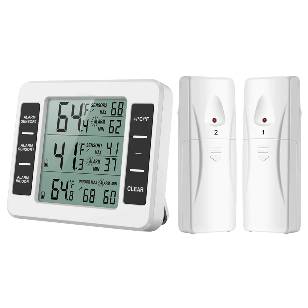 Беспроводной цифровой звуковой будильник холодильник термометр с 2 шт. датчик мин/Макс дисплей Крытый Открытый термометр