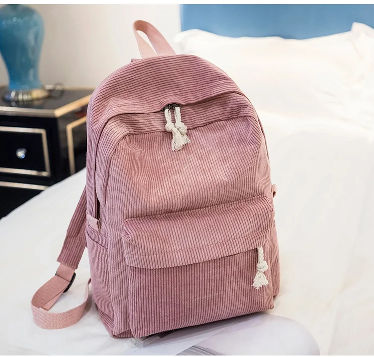 

2019 new Preppy Style Soft Fabric Backpack Female Corduroy Design School Backpack For Teenage Girls Striped Backpack Women