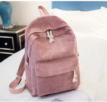 

2019 new Preppy Style Soft Fabric Backpack Female Corduroy Design School Backpack For Teenage Girls Striped Backpack Women