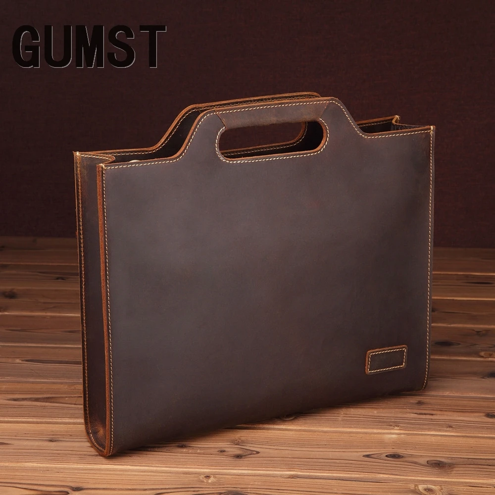 GUMST جلد أصلي للرجال حقيبة يد الرجعية مجنون الحصان الجلود الرجال حمل حقيبة الكتف رسول الأعمال الرجال حقيبة كمبيوتر محمول أكياس