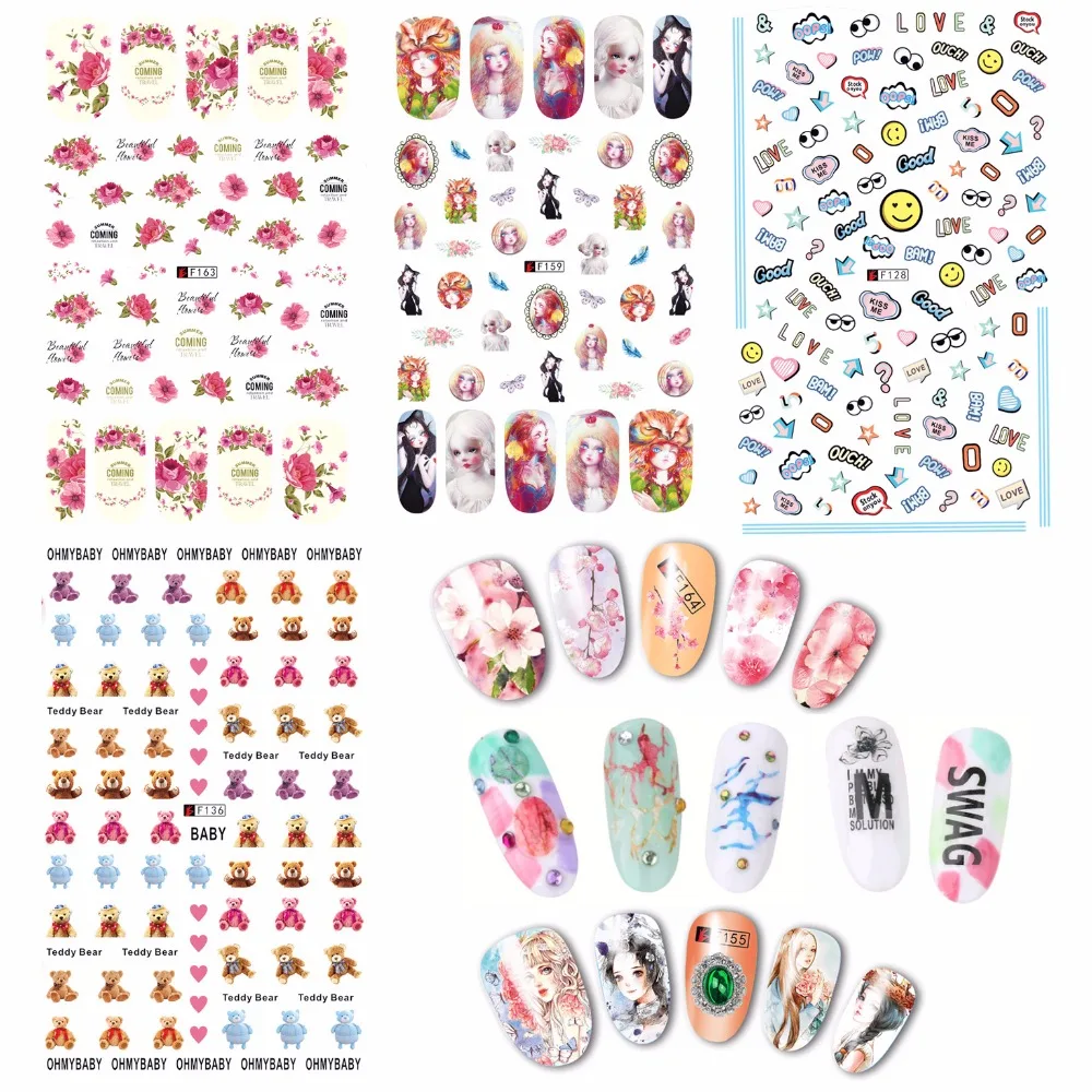

Artlalic 1 Sheet Fashion 25 Styles Cartoon Smile Face Butterfly Floral Cute Cat Tips Design Nail Stickers Nail Art Decals