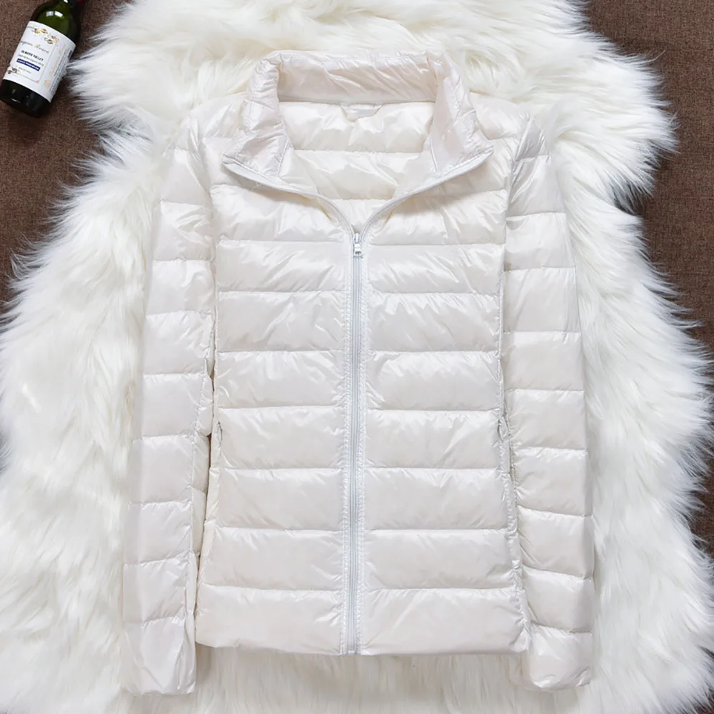 Зимняя женская куртка, ультра-светильник, 90% утиный пух, куртка с длинным рукавом, тонкое пальто, теплая парка для женщин, портативная, ветрозащитная, осенняя верхняя одежда - Цвет: White
