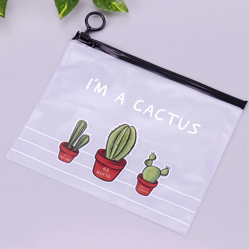 Three Cactus Кактус ПВХ водонепроницаемые пеналы прозрачные канцелярские принадлежности А5 Папка для хранения файлов офисные школьные принадлежности пеналы для девочек - Цвет: Three Cactus