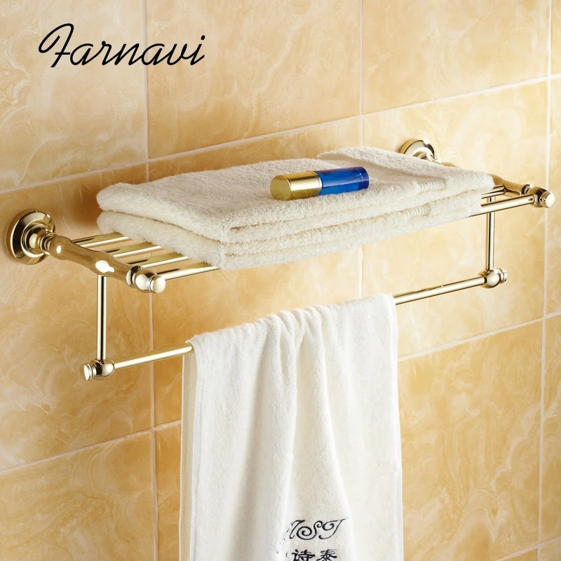 Buy Brass Bath Towel Rack Wall Mounted Bathroom Golden Accessory Fittings