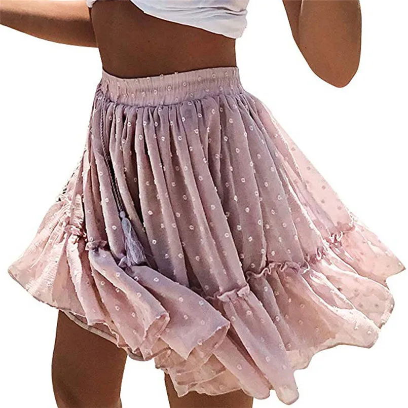 Natural High Waist A Line Mini Skirt Pleated Ruffle Cute Beach Short Skirt Fashion Sweet Mini Women Girls Short Skirts 35AP24 (4)