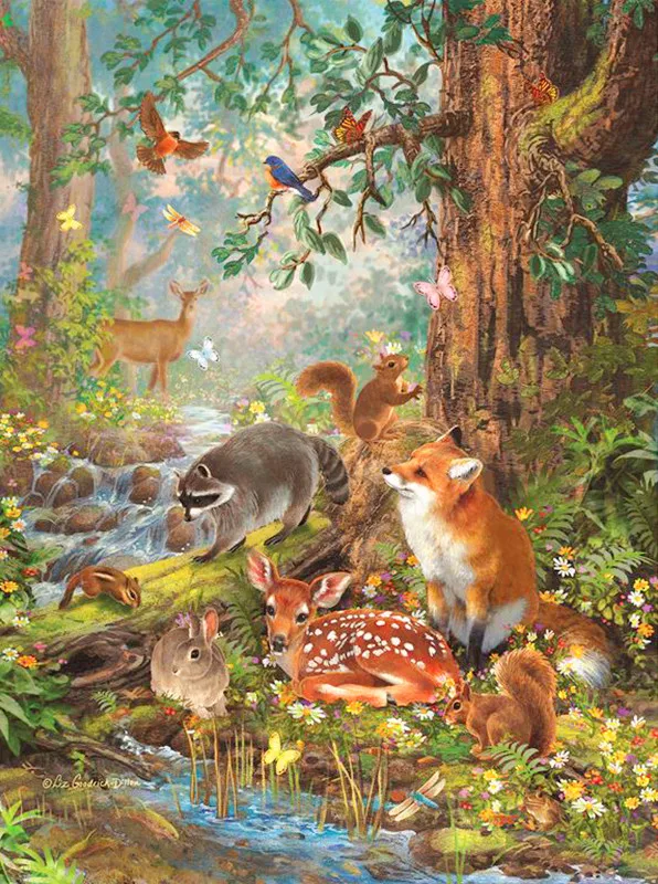 

5d diy diamond painting cross stitch square woodland forest full 3d diamond embroidery fox needleworks home decor