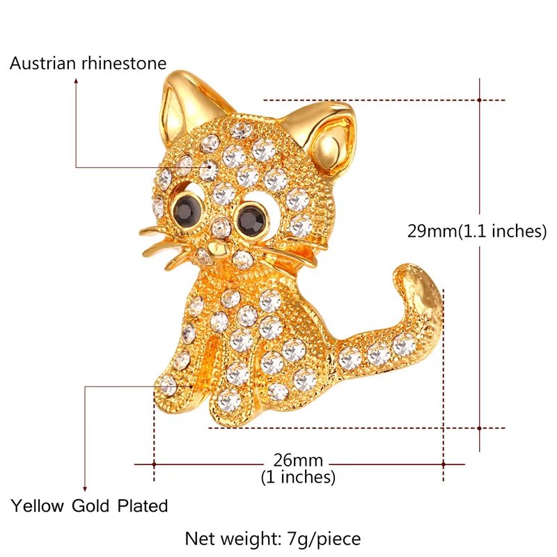 U7 бренд милые животные маленькая кошка брошь для женщин подарок серебро/золото Цвет Украшенные Стразами Pin горячие ювелирные изделия B119
