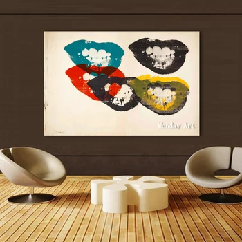 

Pop Canvas Art handmade oil Painting The Lips Andy warhol Wall Pictures abstract picture For Living Room restaurant Home Decor
