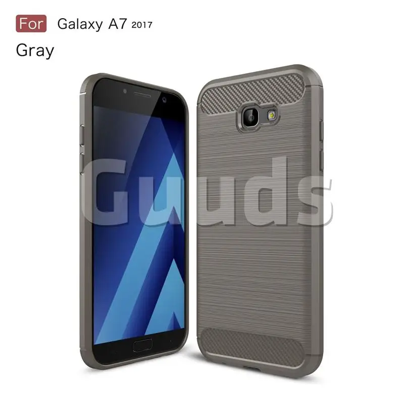 Luxury Carbon Fiber Brushed Wire Drawing Silicone TPU Back Cover for Samsung Galaxy A7 2017 A720 (Gray)