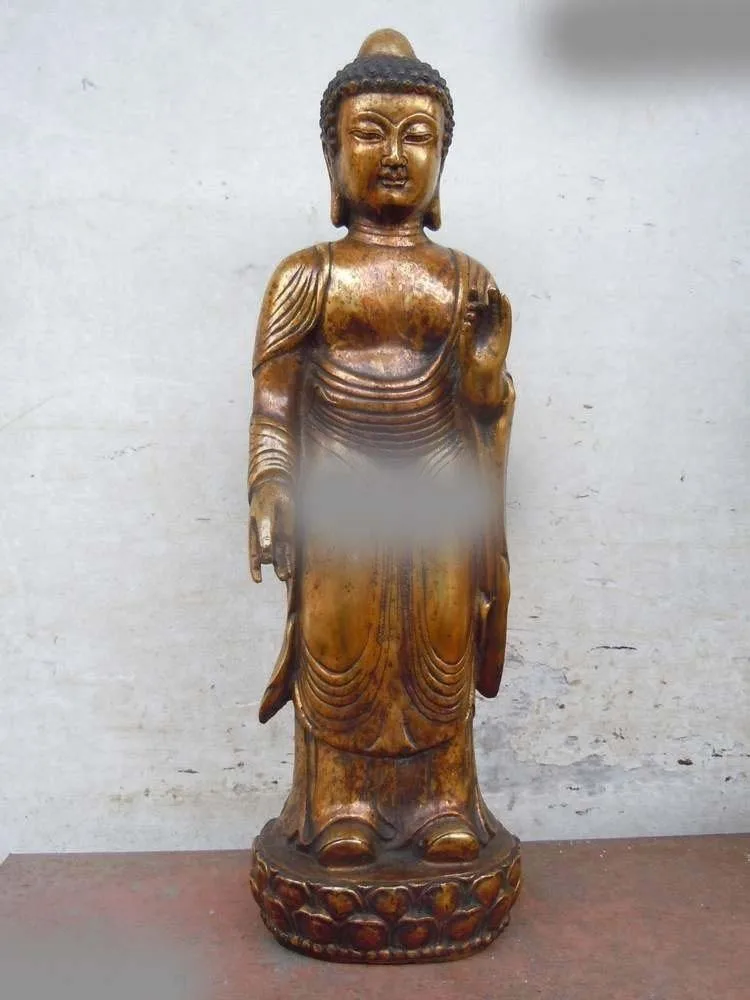 

17" China bronze gild carved finely Sakyamuni buddha Sculpture statue