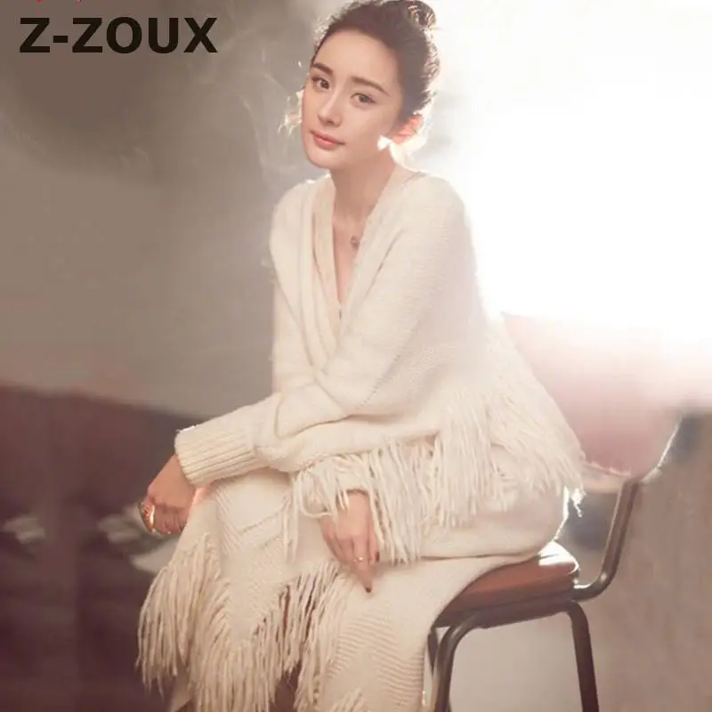 

Z-ZOUX Women Sweater Tassel Knitted Cardigan Sweater V Neck Long Sleeve Cardigan Women Long Knitted Jackets Plus Size Cardigans