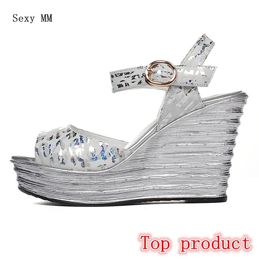 

Genuine Leather Women Platform High Heel Wedge Gladiator Sandals Shoes Woman High Heels Wedges Sandals Plus Size 33-40