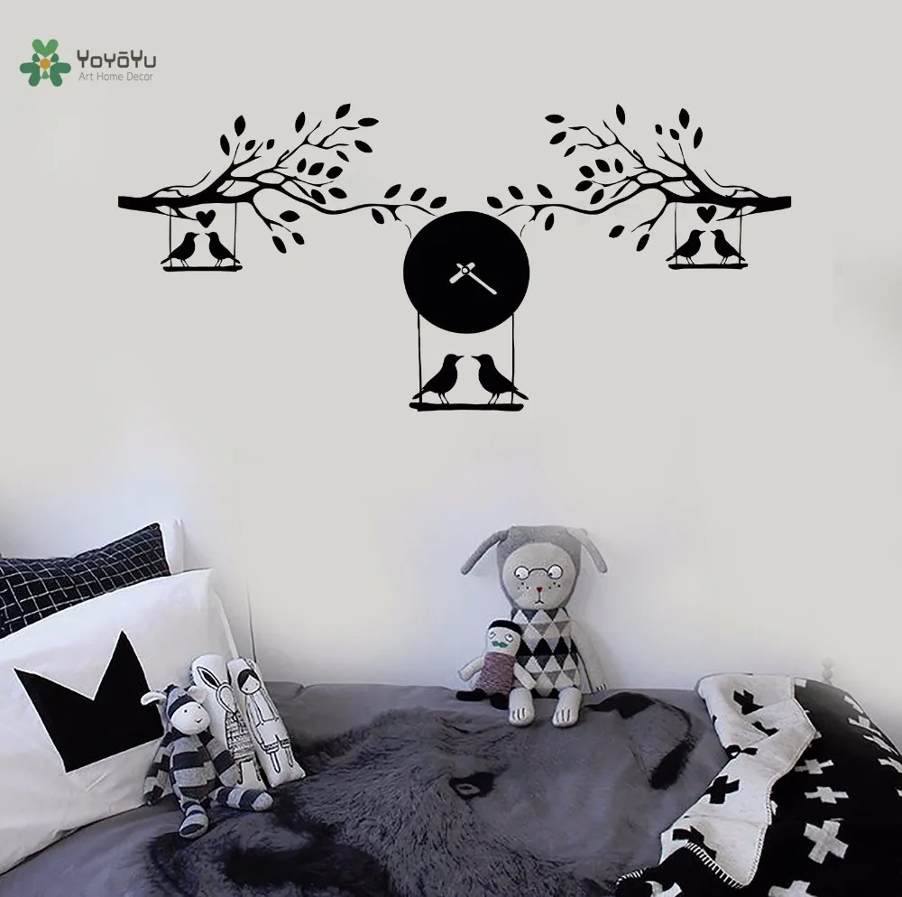 

YOYOYU Vinyl Wall Decal Bird Love On Tree Swing Branch clock Interior Living Room Home Decoration wall Stickers FD263