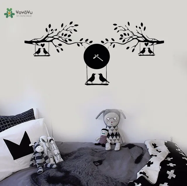 yoyoyu vinyl wall decal bird love on tree swing branch clock