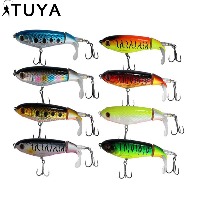 

TUYA 8pcs/set Rotating Tail Topwater Fishing Lure Trolling Wobblers Popper Minnow artificial bait Bionic fish whopper plopper