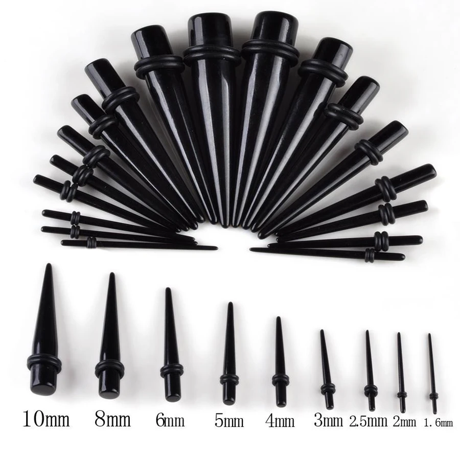 Us 1 94 42 Off 18pcs Bulk Lot Ear Tapers Stretcher Spike Expander Kit Plug Tunnel Set Black Mix Size Piercing Chic Body Jewelry Free In