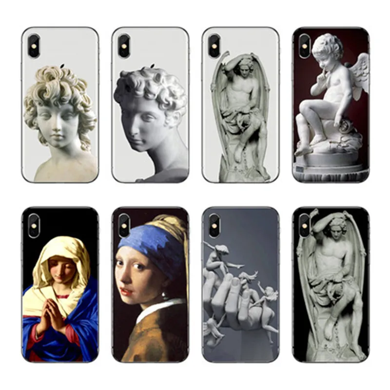 Ретро винтажное искусство Dos Desenhos Animados Para iphone 4 5 6 7 8 X Plus Casos Telefone de TPU Capa Estatua Da Virgem