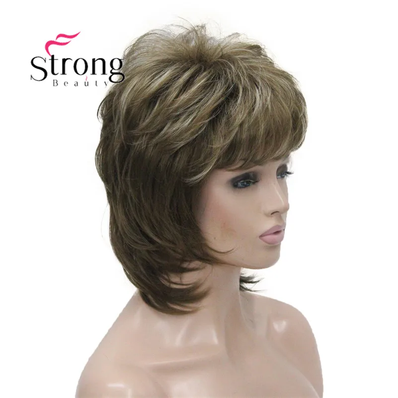 L-1943A #12TT26 New Bady Wavy Light Brown Mix Blonde Neck Length Synthetic Hair Women's Full Wig (3)