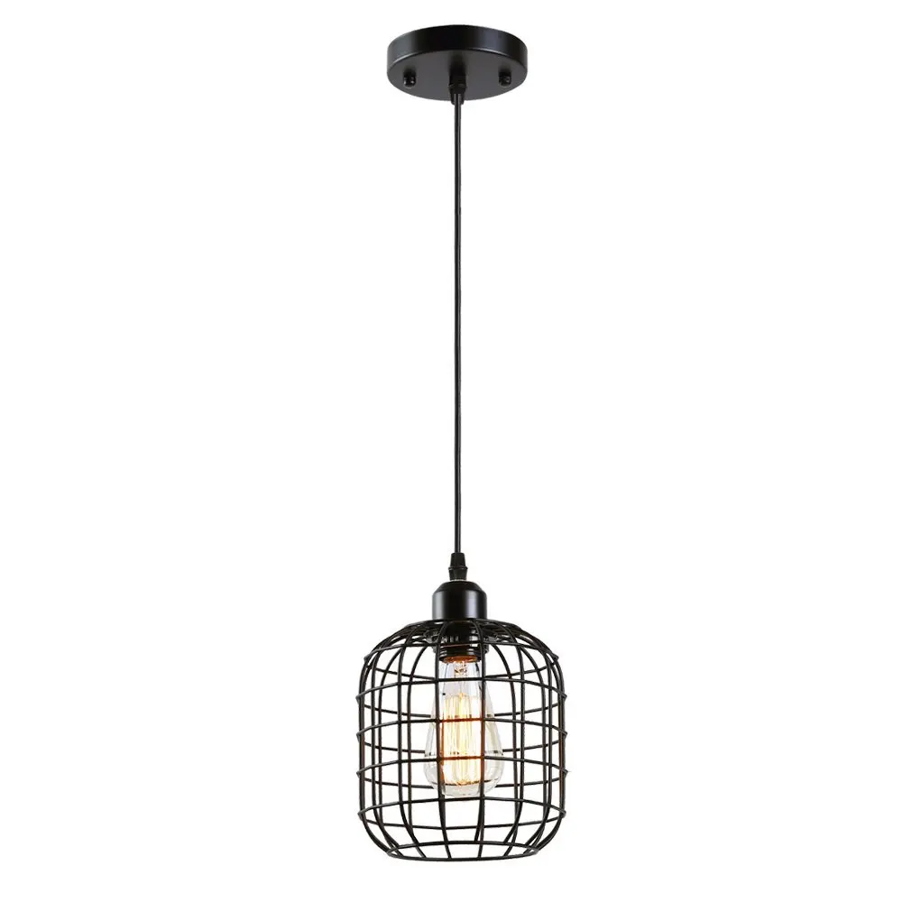 Industial Mini Pendant Light Metal Cage Hanging Lamp Fixture Adjustable