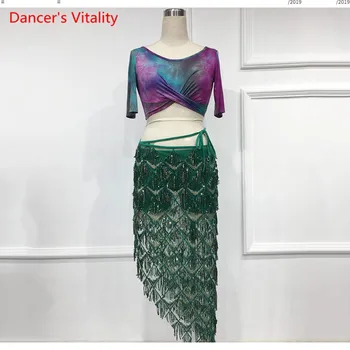 

Women Belly Dance Dance Wear Set Sequins Spring And Summer Sexy Beginners Dress Dance Top+Skirt 2pcs