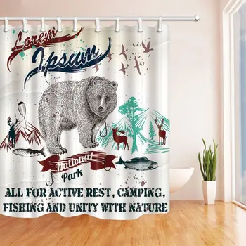 

Animal Decor, All for Active Rest Camping Fishing and Unity with Nature Shower Curtains, Fabric Waterproof Bath Curtain