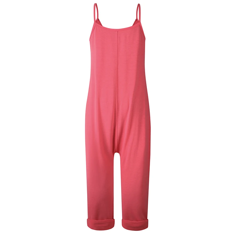 2019 New Fashion Women Jumpsuit Women's Casual Loose Strappy Bib Overalls Woman Summer Backless Pocket Trousers Rompers Playsuit